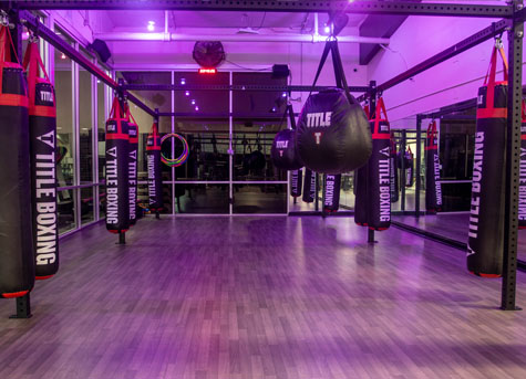 Afterburn Fitness Manhattan Beach kickboxing room, boxing bags, group fitness classes